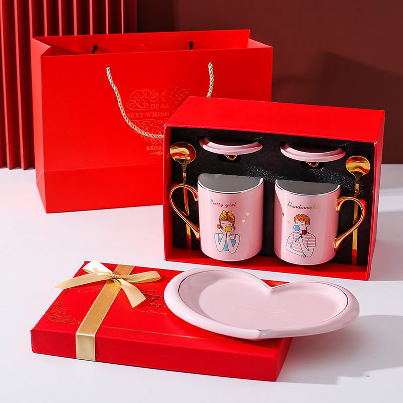 Boda pareja Copa par caja de regalo traje de boda Taza de cerámica par taza regalo festivo regalo