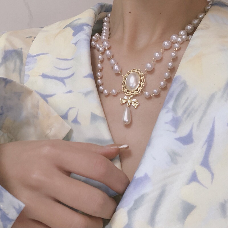 lolita style Daily versatile accessories handmade White Pearl Love necklace Flower Wedding tea party gorgeous C123