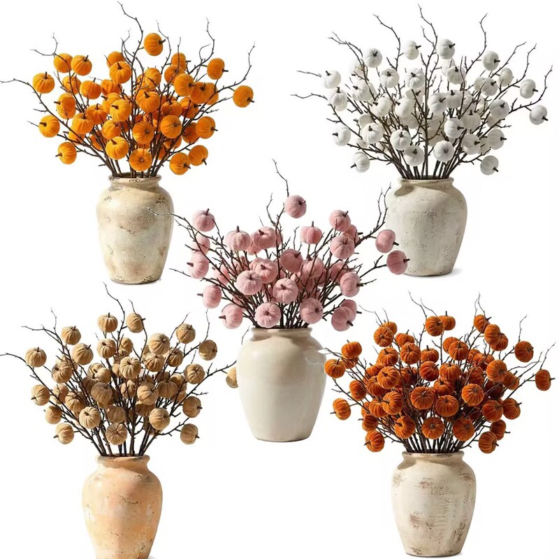Artificial Velvet Pumpkin Autumn Home Decor Cross-Border Branch Pumpkin Amazon Fake Fruit Berry Artificial Pumpkin Single Stem Artificial Velvet Pumpkin Autumn Home Decor Cross-Border Branch Pumpkin Amazon Fake Fruit Berry Artificial Pumpkin Single Stem