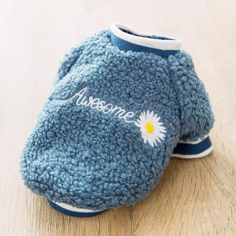 Rico grano de lana bordado ropa de lana pequeño perro dos pies fuera moda desgaste primavera y otoño ropa para perros mascotas image 7