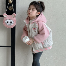 女童加厚外套秋冬款2025新款小女孩秋装加绒夹棉女宝宝连帽上衣