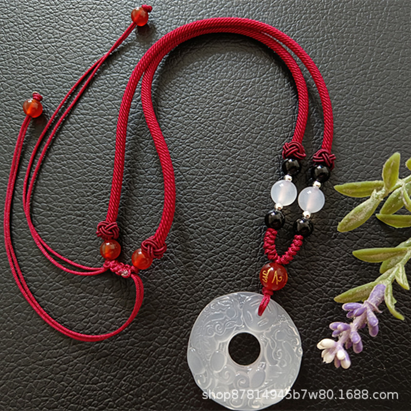 흰색 chalcedony 이중 용감한 평화 버클 펜던트 (마노 비즈 보르도 로프 포함)