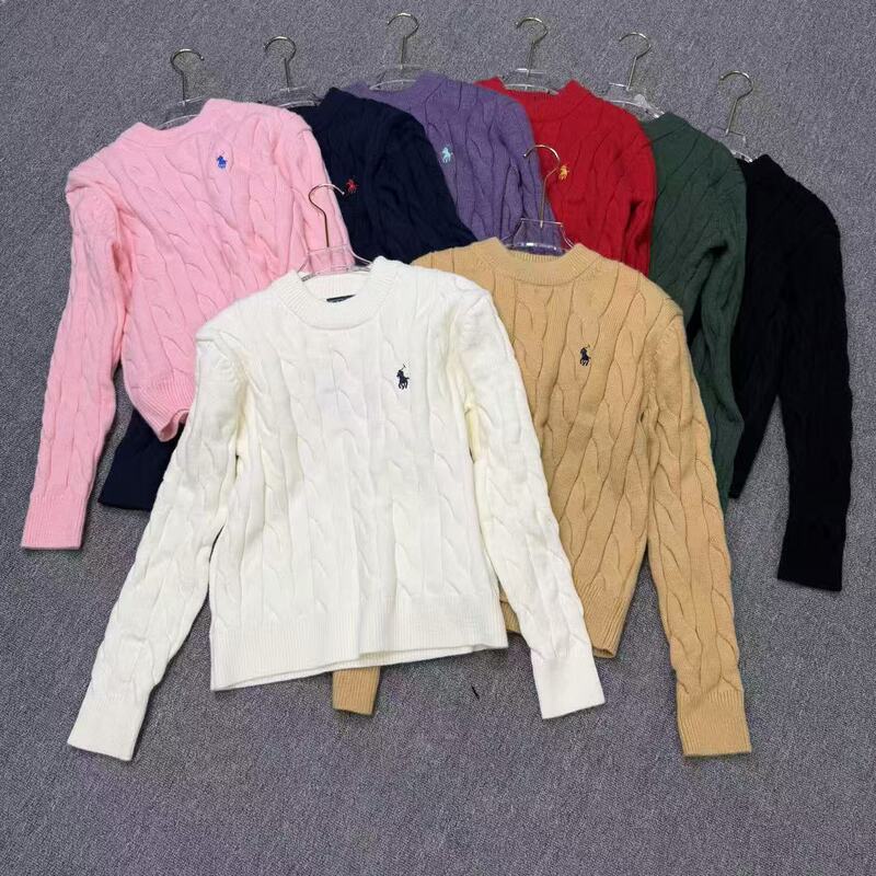 High-quality cross-border autumn/winter new collection: short, cable-knit sweater with RL embroidery and horse logo, round neck, and a classic, sophisticated style High-quality cross-border autumn/winter new collection: short, cable-knit sweater with RL embroidery and horse logo, round neck, and a classic, sophisticated style