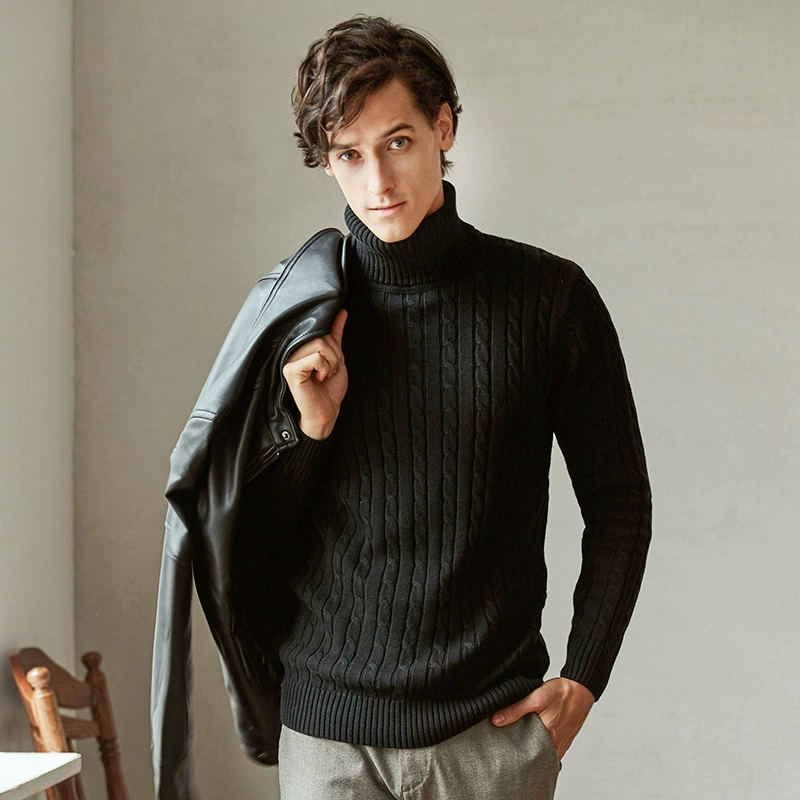 Новинка 2024, мужская верхняя одежда, витой свитер больших размеров, красивый мужской облегающий свитер-водолазка в Корейском стиле, Молодежная нижняя рубашка