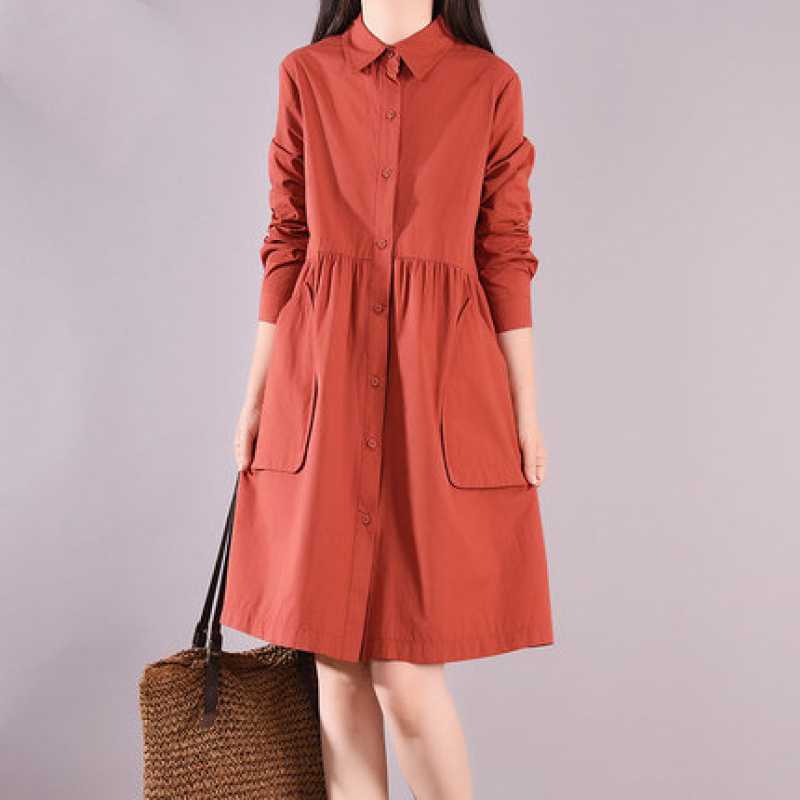 Spring 2022 New A- shaped Solid Color Single-breasted Pleated Loose Mist dress Shirt for Women