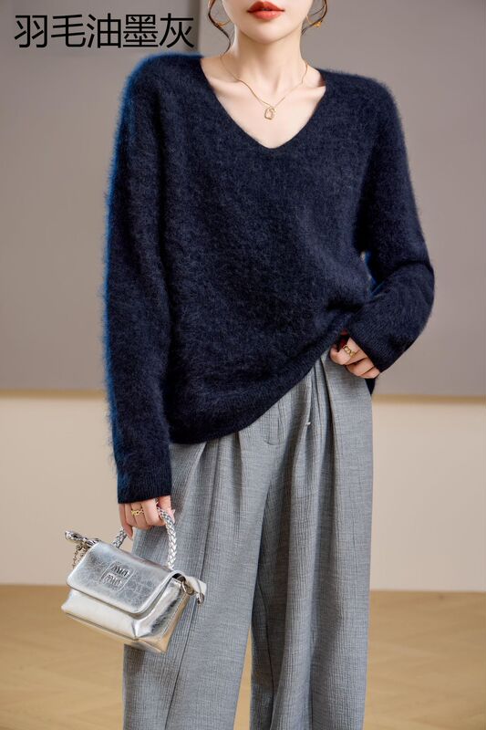 【起毛シリーズ】カシミヤ5% ウール95% ラウンドネック/Vネック シームレス起毛カシミヤセーター レディース セーター 25年新作|undefined