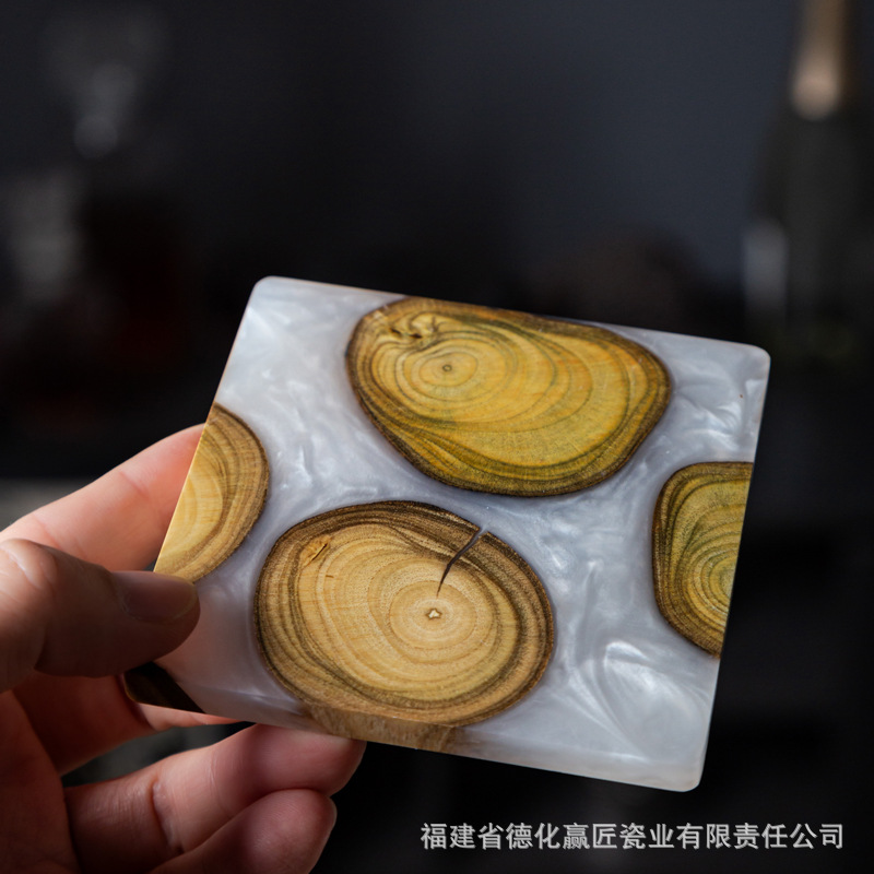 Posavasos de boj transfronterizo posavasos de té posavasos de resina aislamiento térmico Posavasos de madera maciza creativa Posavasos para el hogar Ceremonia del té cero