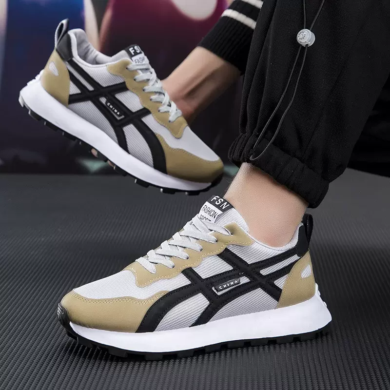 男鞋2025年春夏季软底休闲运动鞋潮流百搭厚底阿甘鞋拼色潮牌板鞋