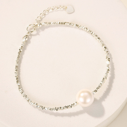 High-end broken silver couplet necklace bracelet set sterling silver S925 pearl set retro temperament wholesale internet celebrity