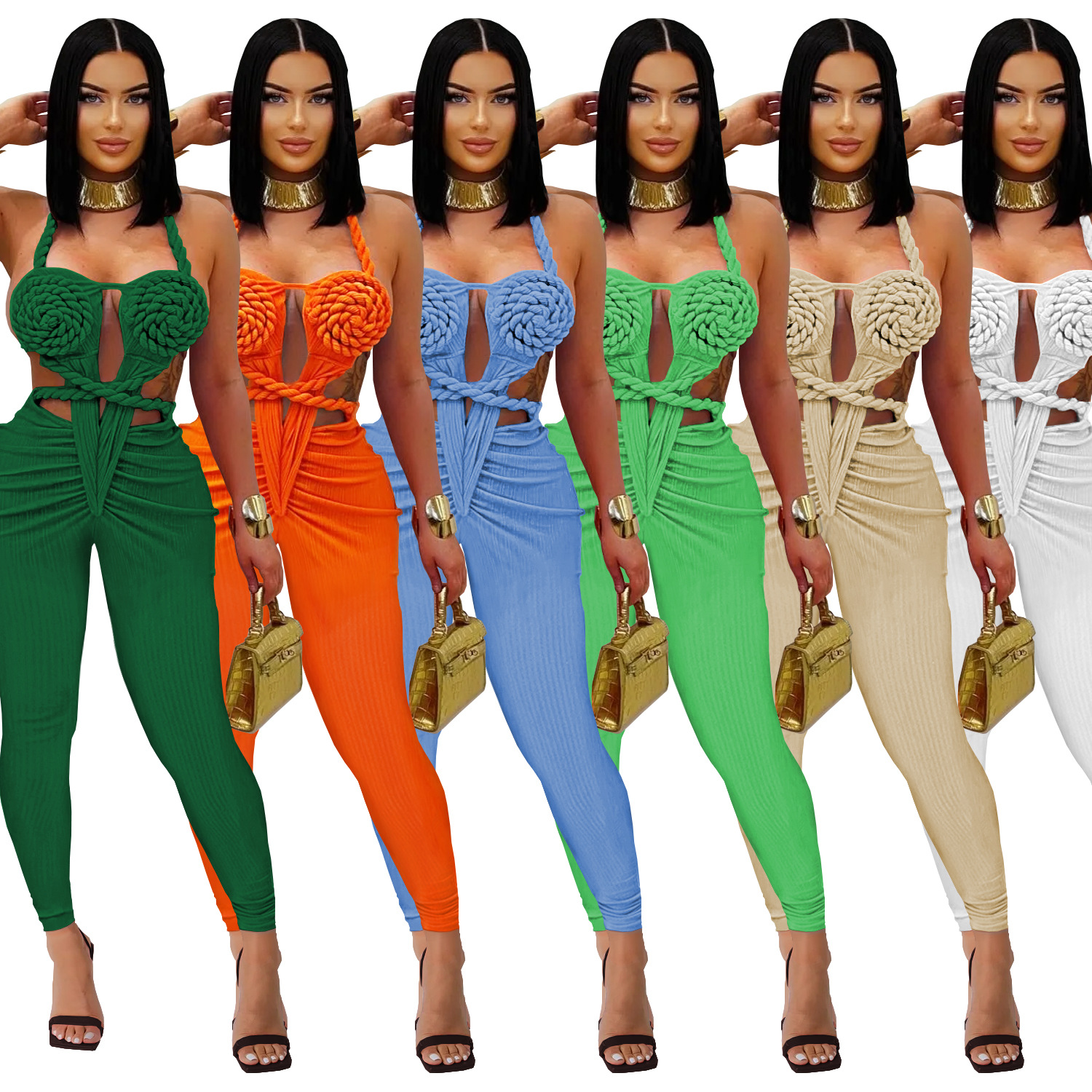 C7489 Aliexpress transfronterizo Amazon Europa y América de moda de mujer casual sexy cuello descubierto plantares de color sólido image 6