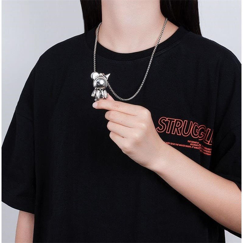Collier pendentif petit monstre en acier inoxydable unisexe_voghion.com