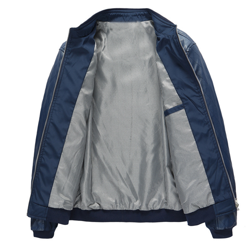Aliexpress Amazon primavera y otoño delgado hombre cuello de pie pie pie pie pu chaqueta de cuero de locomotora grande chaqueta de cuero para hombre