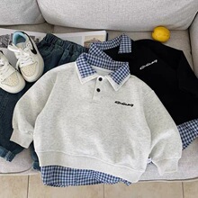 男童卫衣polo衫儿童男孩2025新款秋季长袖纯棉假两件翻领上衣痞帅