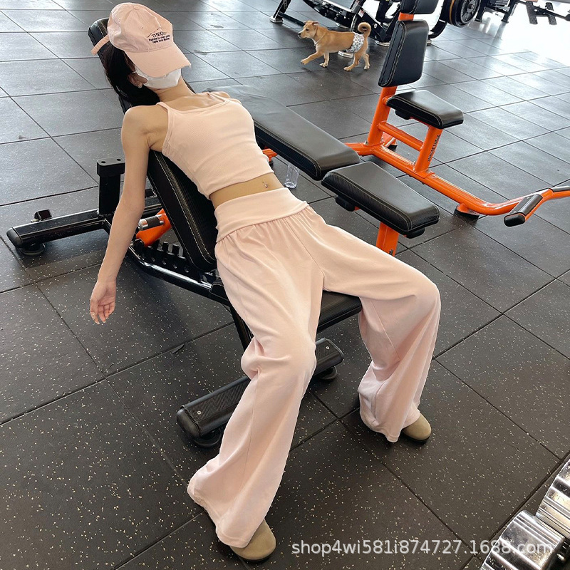 Pink High-Waisted Sports Pants for Women, Autumn Yoga Fitness Thin Pants, Petite Straight-Leg Casual Loose Wide-Leg Pants Pink High-Waisted Sports Pants for Women, Autumn Yoga Fitness Thin Pants, Petite Straight-Leg Casual Loose Wide-Leg Pants