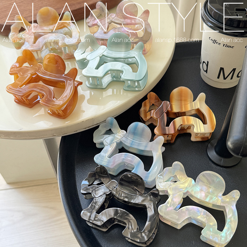 Alanの新しいアセテート子犬型ヘアクリップ、かわいいヘアクリップ、厚みのある中空ヘアクリップ、サメクリップヘアアクセサリー|undefined