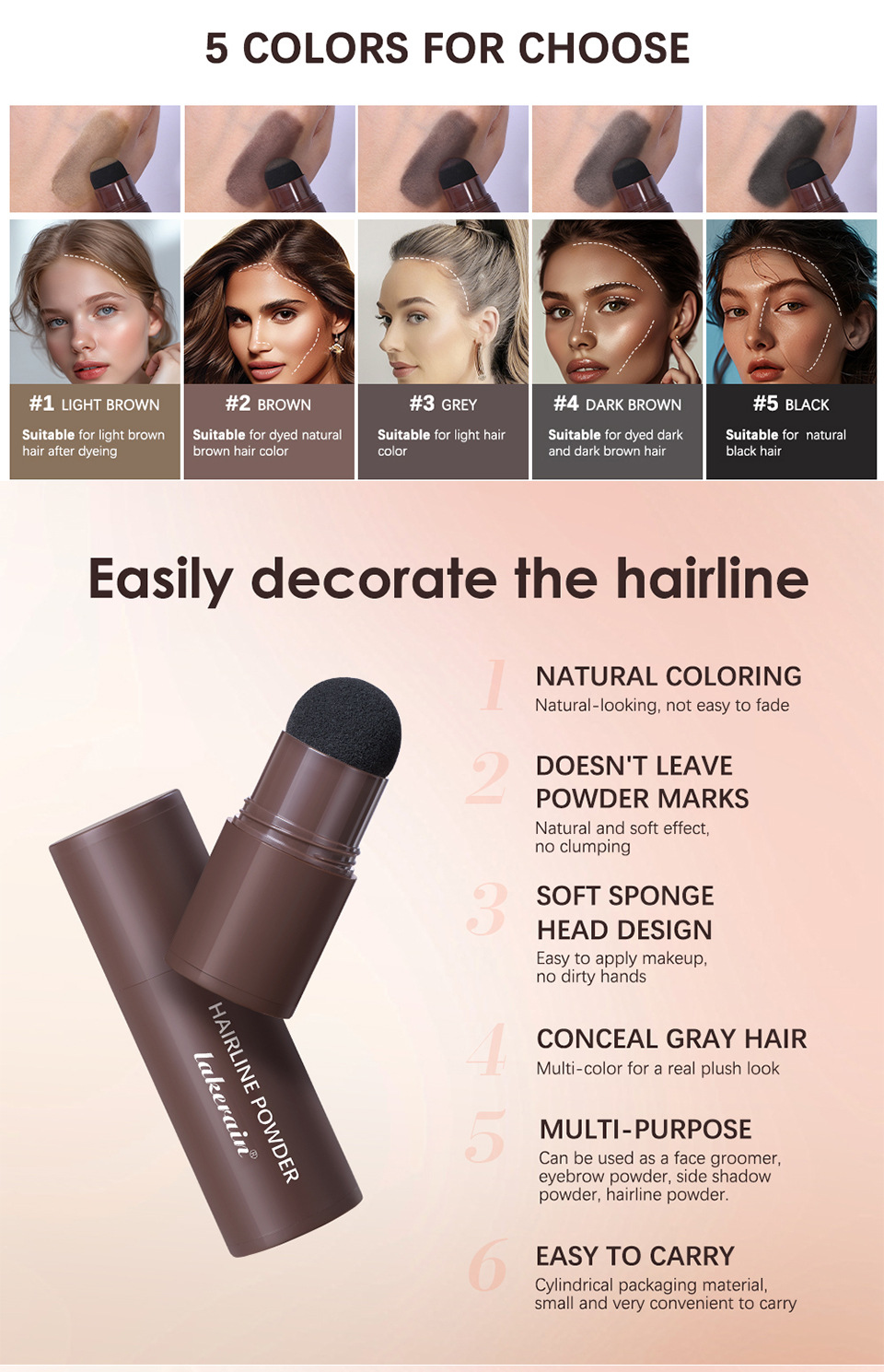 Lakerain Hairline Powder Filling, modifying, Contouring and Shadow Powder Hairline Powder Stick Application Scenario