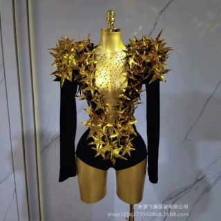 跨境外贸立体五角星高垫肩连体衣舞台表演服角色扮演奇幻万圣节