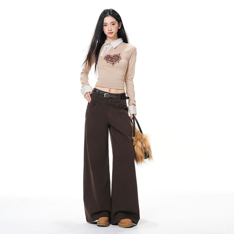 Coffee Brown Maillard Lazy Style Wide-Leg Jeans for Women 2025 Autumn and Winter Slimming American High-Waisted Straight Pants Coffee Brown Maillard Lazy Style Wide-Leg Jeans for Women 2025 Autumn and Winter Slimming American High-Waisted Straight Pants