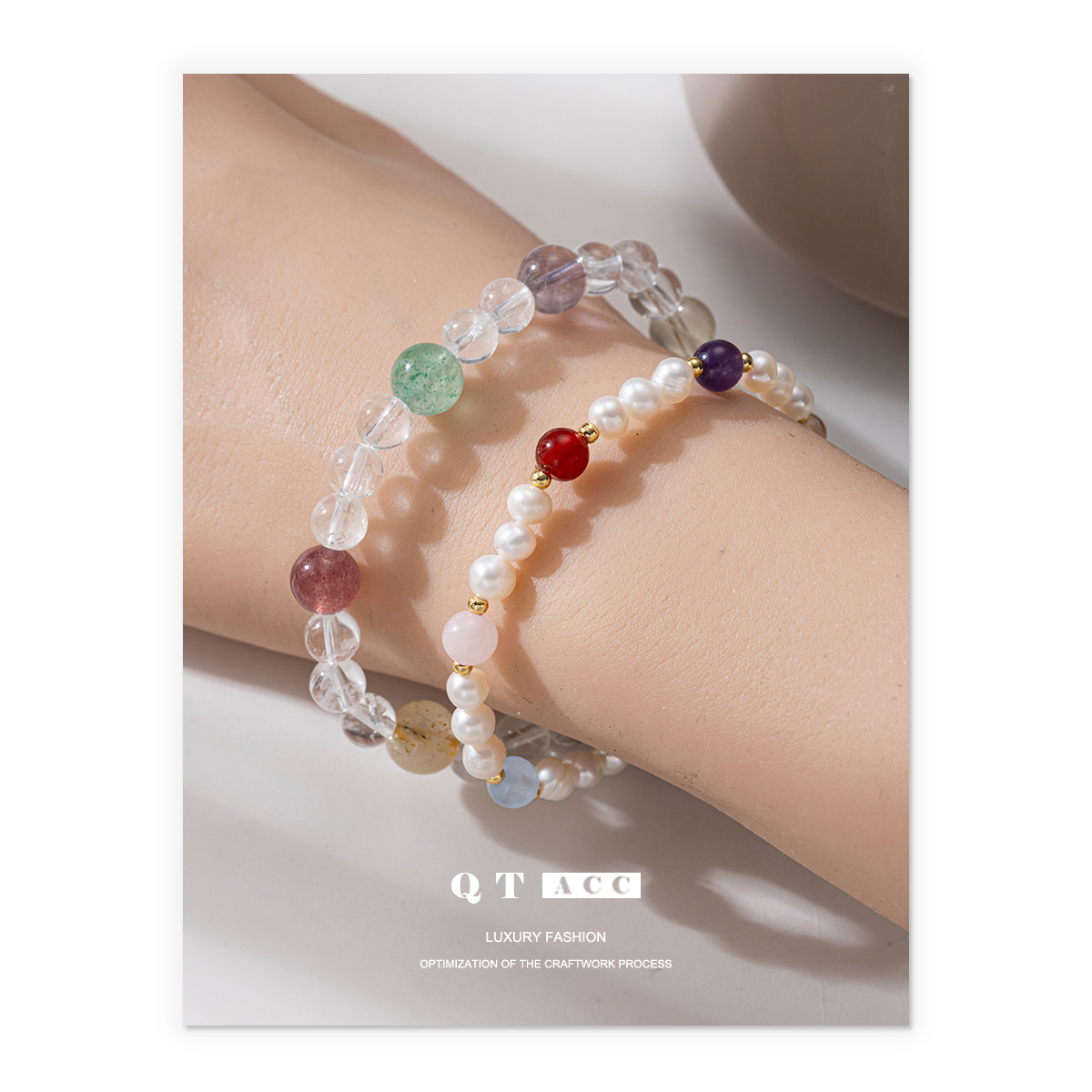 Joyas al por mayor agua dulce natural perla cristal blanco pulseras de moda colorido cristal amarillo nuevo joyas de mano china