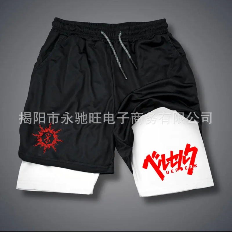 Summer Printed Goggee Shorts Dragon Ball Series Double Layer Two-in-One Men's Basketball Running Casual Home Sports Shorts