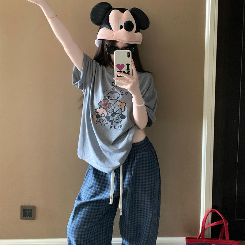 Cute Puppy Pajamas for Women, Summer Short-Sleeved Long Pants, Pure Cotton, Cute 2025 Super Popular Summer Thin Home Wear Set