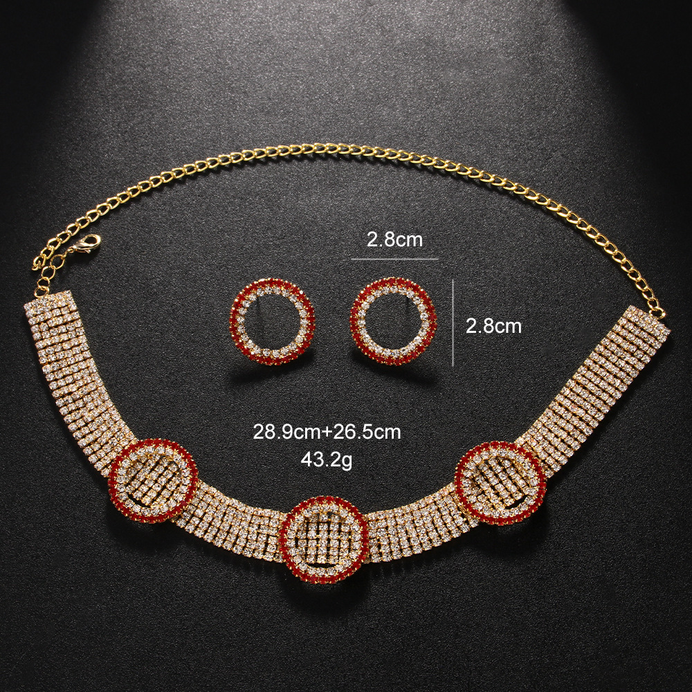 Nueva moda círculo en forma de traje de joyería de alto grado rhinestone collar accesorios simples para las mujeres conjunto de joyas
