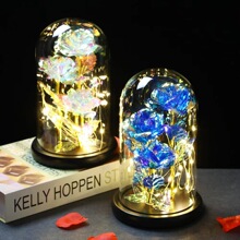 金箔花玫瑰花仿真花小夜灯 玻璃罩永生花高级感卧室氛围摆件礼物
