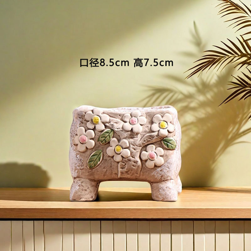 Rosa amarilla maceta de cerámica de carne verde doméstica maceta de cerámica gruesa maceta de cerámica pequeña maceta de cerámica platos de flores al por mayor