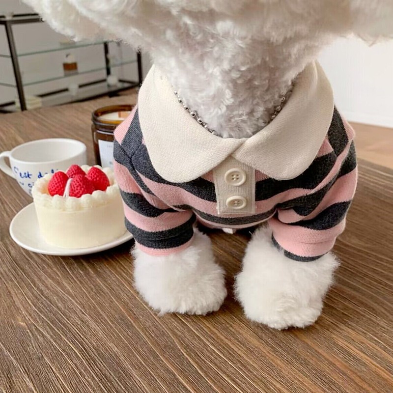 애완 동물 줄무늬 폴로 셔츠 슈나우저 테디 요크셔 비숑 포메라니안 푸들 작은 개 고양이 개 옷