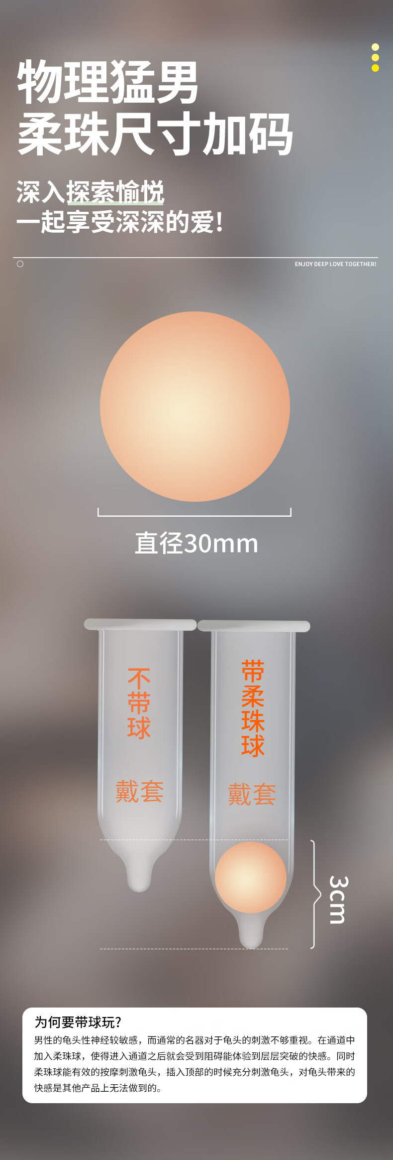 Soft Bead Ball Condom Sleeve, 3cm Extended TPE Delay Beads for Couples — detail image 3