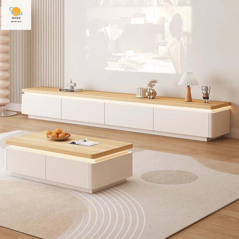 Log Style Solid Wood Tv Cabinet Tv Cabinet Combination Modern Simple Living Room Coffee Table for Small Apartment Floor-Standing