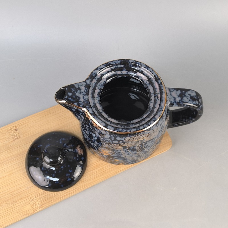 Tetera de cerámica de gres de temperatura media Tetera para el hogar de lujo ligero retro Juego de té de Kung Fu Cambio de horno Juego de té de cerámica cepillado Regalos