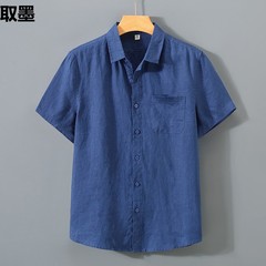 純亜麻シャツ男性半袖夏麻生地服中国風復古レジャー基礎薄い通気性シャツ