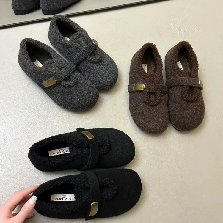 Лесной стиль ретро плюс бархатные туфли Birkenstock для женщин, все включено осень-зима 2025 плоские пушистые туфли, шапочка, тёплые хлопковые носки