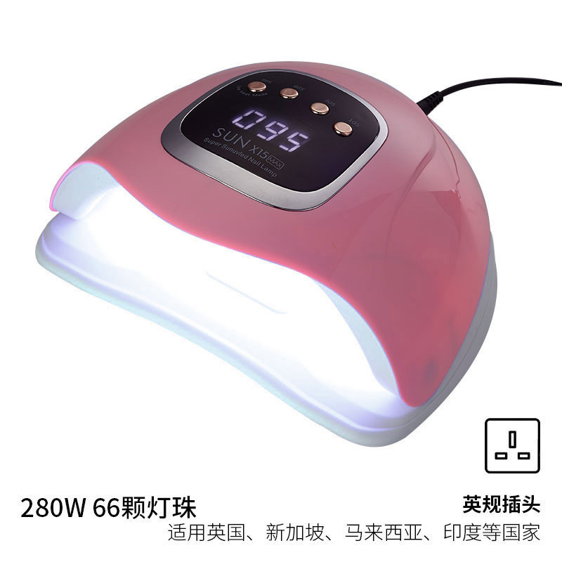 Lámpara de uñas de alta potencia de 280W, temporizador UV, lámpara de fototerapia inteligente, luz roja, secador de uñas de secado rápido, transfronterizo