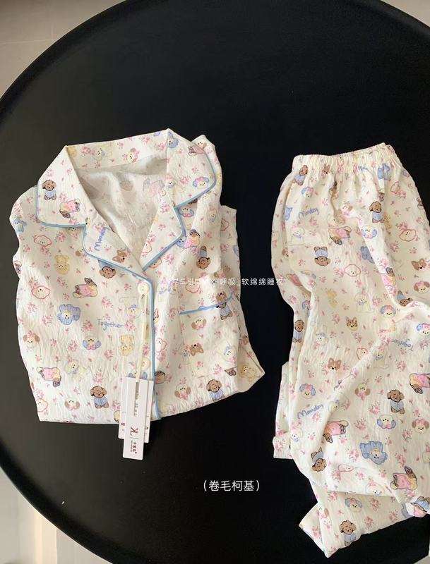 云朵棉睡衣女秋款可爱长袖长裤翻领少女家居服套装2025年新款批发|undefined