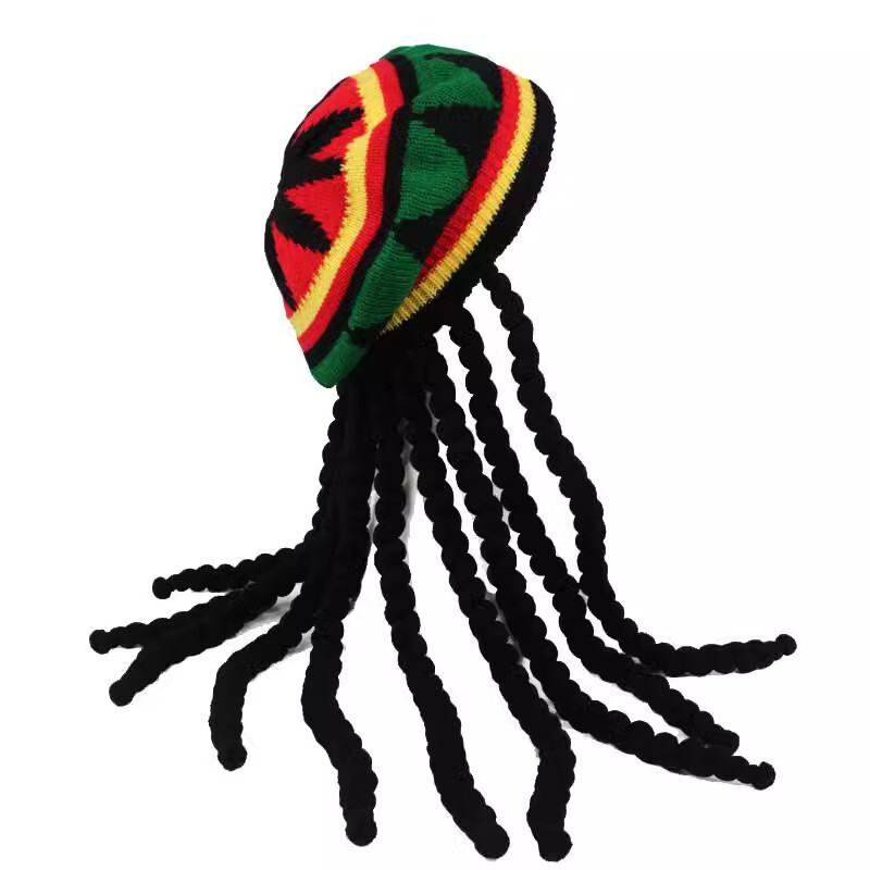 Cross-border European and American wool wig braid beret knitted Jamaican rainbow hat Halloween reggae dirty braid hat Cross-border European and American wool wig braid beret knitted Jamaican rainbow hat Halloween reggae dirty braid hat