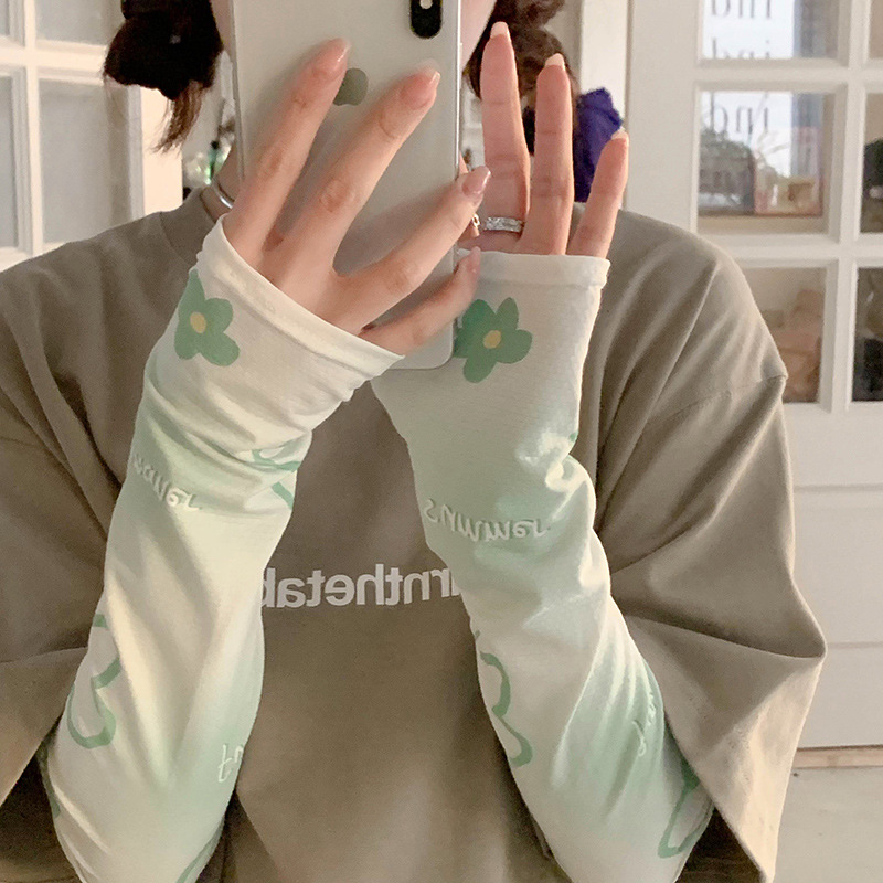 Nuevo gradiente de color ins pequeña flor protección solar oversleeve verano de las mujeres al aire libre equitación suelta protección UV manga de hielo transpirable