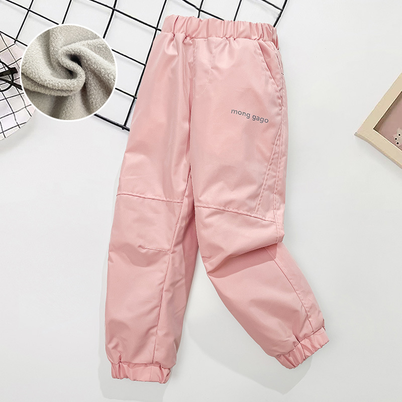 儿童冲锋裤防风防水加绒女宝中大童春秋裤子加绒秋冬保暖滑雪裤潮