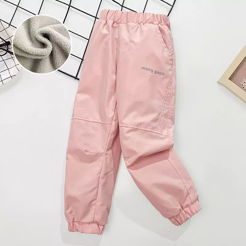 儿童冲锋裤防风防水加绒女宝中大童春秋裤子加绒秋冬保暖滑雪裤潮
