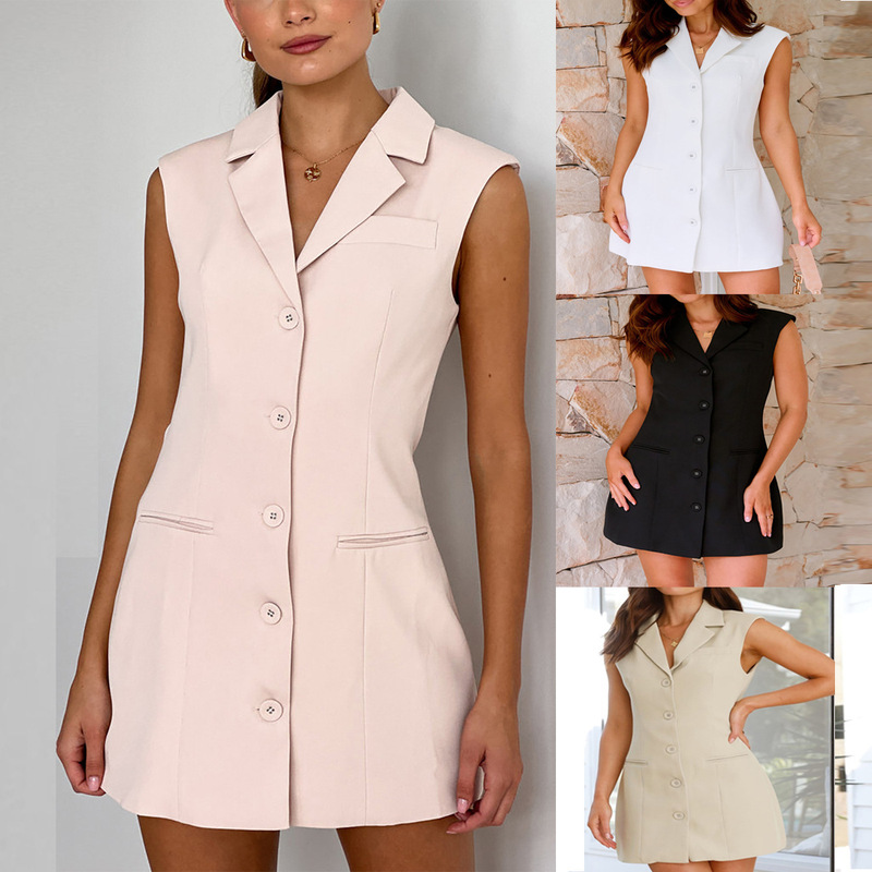 Cross-Border Vest Suit Dress 2026 New Style Sexy Women's Sleeveless Single-Breasted Lapel Slim Fit Bodycon Short Dress