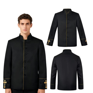 Medieval Priest Cosplay Costume Halloween Role Play Cos Black Priest Costume Ready for Sale