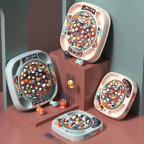 Cross-border children's simulated electric rotating circulating fishing platform set early education competition fishing plate sound and light interactive toys