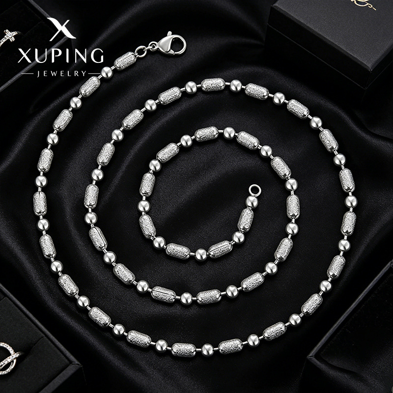 Joyería Xuping moda simple cadena de esferas aleación de cobre chapado blanco sin género cadena cruzada europea y americana cadena al por mayor