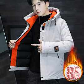 跨境男士加绒加厚外套棉服冬季新款男装连帽休闲韩版潮流工装帅气