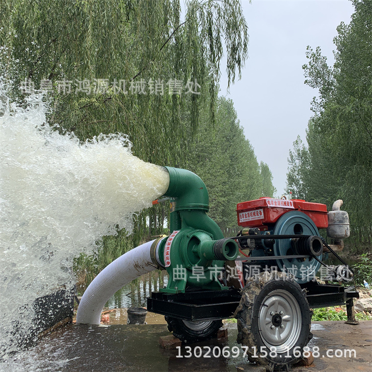 拖拉机后悬挂大8寸抽水机 移动拖车款高压泵 柴油机抽水泵