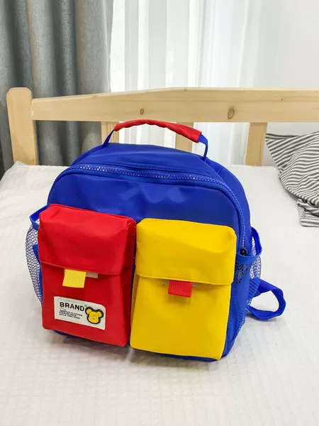 Korean Style Color-Blocking Children's Backpack, Fashionable Canvas Small Backpack for Kindergarten Kids, Trendy and Cool Lightweight Backpack for Boys