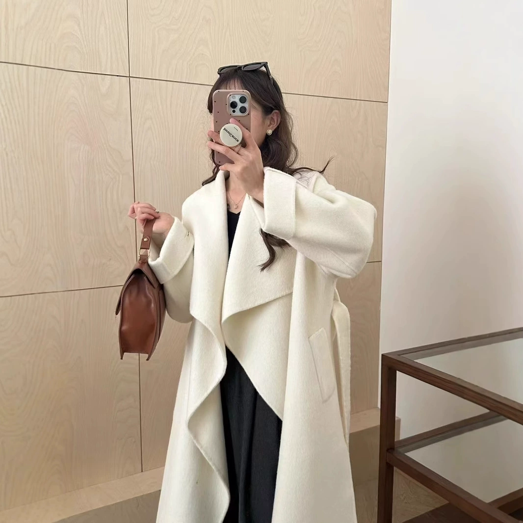 Супер красивый двухсторонний кашемировое пальто Helberma стиль серый шерстяной шерстяной куртка женский осенний и зимний премиум чувство 2024 новый