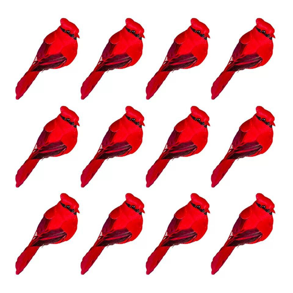 Cross-border mini simulated feather bird Christmas new product velvet cloth red peacebird decoration craft gardening decoration cardinal bird