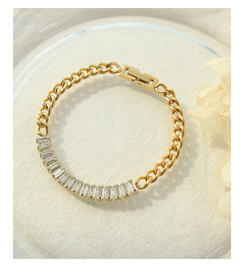 niche fashion style stitching cubic zircon titanium steel plated 18K real gold braceletpicture5